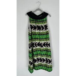 Milly Silk Halter Dress Green Black Womens 10 Retro Shift Abstract Geometric